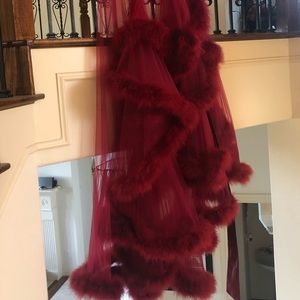 ‘Me’orot’ Luxury Sheer Fur Robe - Deep Crimson